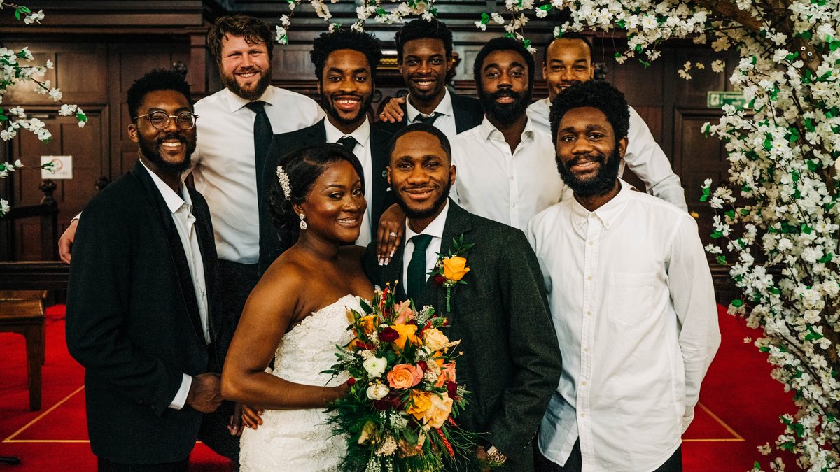 Colourful candid wedding portrait
