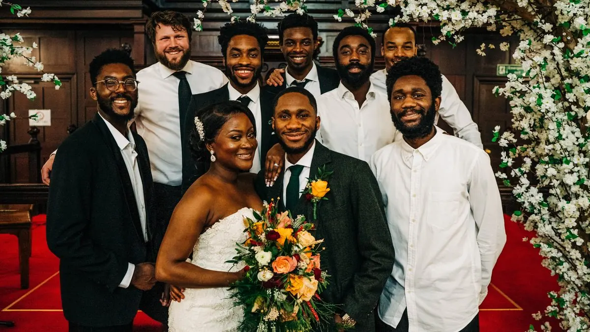 Candid wedding gallery moment